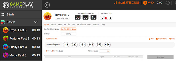 Cách chơi xổ số Fast 3 tại Jbo 